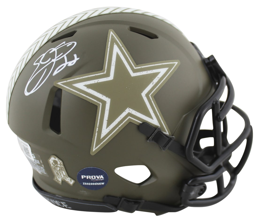 Emmitt Smith Signed Cowboys Salute To Service Mini Helmet Beckett Authenticated: Emmitt Smith Signed Cowboys Salute To Service Mini Helmet Beckett Authenticated This officially licensed Dallas Cowboys Alternate Salute To Service Speed Mini Helmet has been personally signed by Emmi