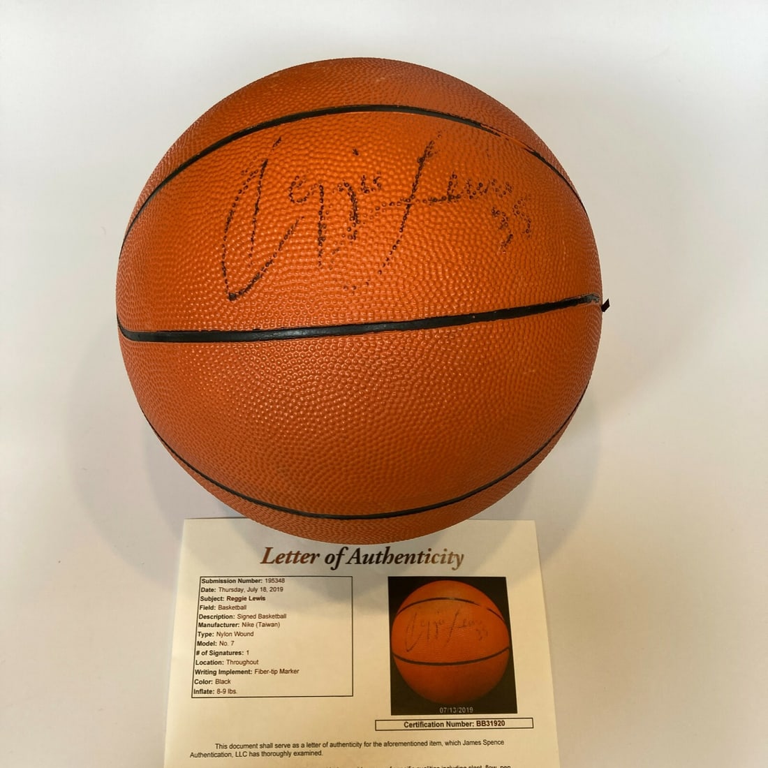 Reggie Lewis Signed Nike Basketball Boston Celtics JSA Authenticated: Reggie Lewis Signed Nike Basketball Boston Celtics JSA Authenticated This is a rare Nike basketball signed by Reggie Lewis, a prominent player for the Boston Celtics. The ball comes with a James Spenc