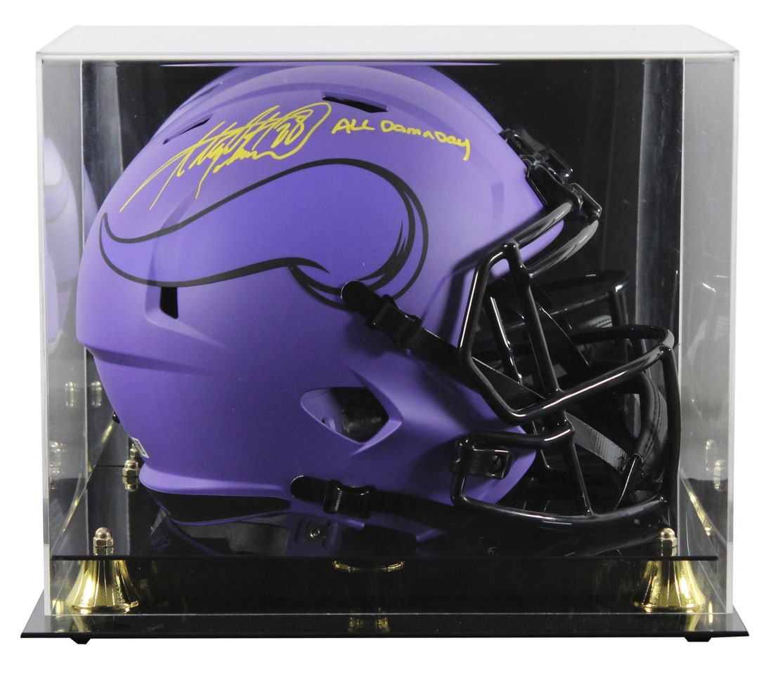 Adrian Peterson Signed Riddell Speed Helmet All Damn Day BAS Authenticated: Adrian Peterson Signed Riddell Speed Helmet All Damn Day BAS Authenticated This authentic Adrian Peterson "All Damn Day" signed Rave Full Size Speed Replica Helmet is a must-have for any Minnesota Vik