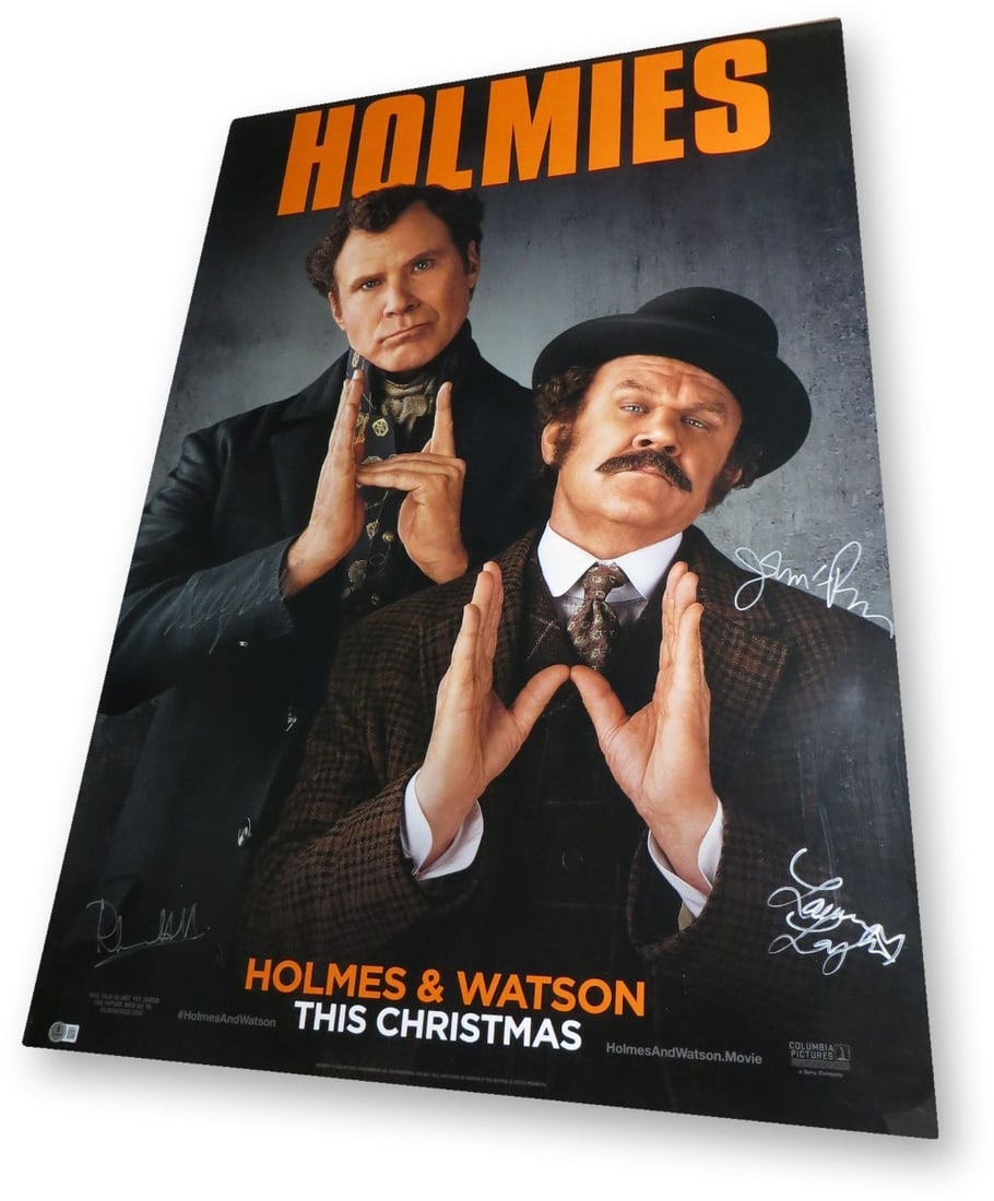 Holmes & Watson Autographed 27x40 Poster Will Ferrell John C Reilly Beckett Authenticated: Holmes & Watson Autographed 27x40 Poster Will Ferrell John C Reilly Beckett Authenticated This original 27" x 40" poster for the film "Holmes & Watson" features multi-autographs from stars Will Ferrel