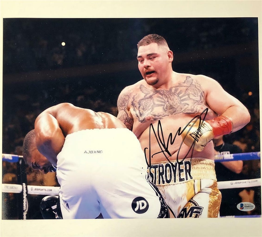Andy Ruiz Jr Signed 11x14 Photo vs Anthony Joshua Beckett COA: Andy Ruiz Jr Signed 11x14 Photo vs Anthony Joshua Beckett COA This is an authentic 11x14 inch photograph featuring Andy Ruiz Jr. in action against Anthony Joshua, personally autographed by Ruiz Jr. Th