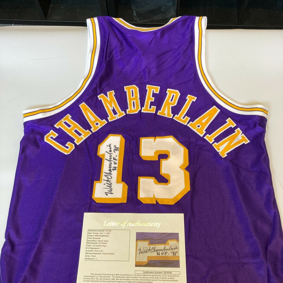 Wilt Chamberlain Signed 1971 Lakers Jersey HOF 1978 JSA Authenticated: Wilt Chamberlain Signed 1971 Lakers Jersey HOF 1978 JSA Authenticated Celebrate the legacy of basketball legend Wilt Chamberlain with this signed 1971 Los Angeles Lakers jersey. This original jersey f