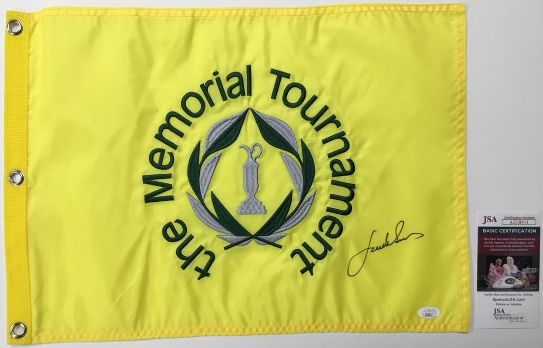 Jordan Spieth Signed The Memorial Tournament Flag JSA Authenticated: Jordan Spieth Signed The Memorial Tournament Flag JSA Authenticated Celebrate the legacy of golf with this officially licensed pin flag from The Memorial Tournament, signed by PGA star Jordan Spieth.