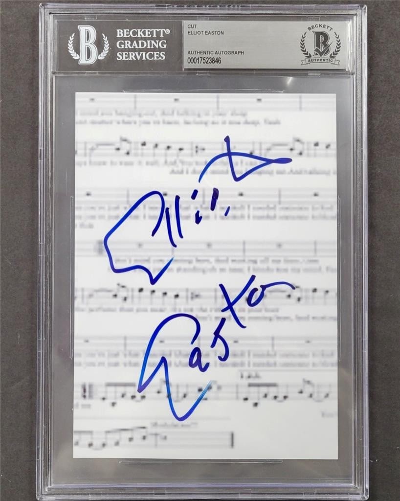 Elliott Easton Signed The Cars 5x7 Music Sheet Cut Beckett Authenticated: Elliott Easton Signed The Cars 5x7 Music Sheet Cut Beckett Authenticated This is a signed 5x7 music song sheet cut by Elliott Easton, the esteemed guitarist of The Cars. The autograph is authenticated
