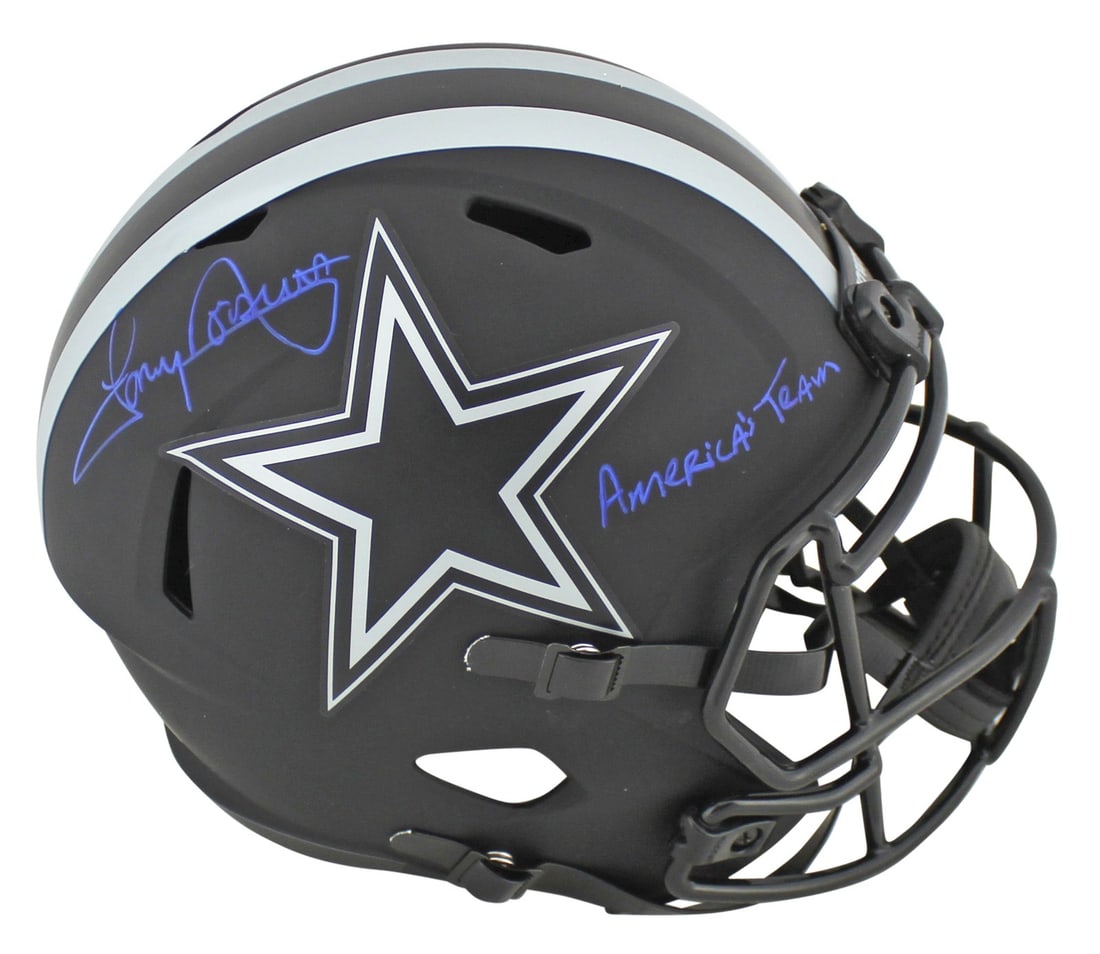 Tony Dorsett Signed Dallas Cowboys Eclipse F/S Speed Helmet BAS COA America's Team: Tony Dorsett Signed Dallas Cowboys Eclipse F/S Speed Helmet BAS COA America's Team This Full Size Speed Replica Helmet features a striking Alternate Eclipse design, personally signed by Tony Dorsett o