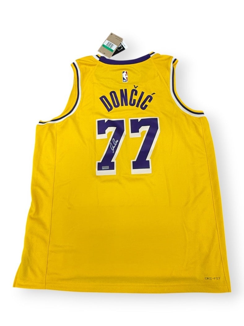 Luka Doncic Signed Lakers Swingman Jersey Panini Authentic: Luka Doncic Signed Lakers Swingman Jersey Panini Authentic Celebrate your love for basketball with this original, hand-signed Luka Doncic Swingman jersey. This iconic edition jersey is authenticated b