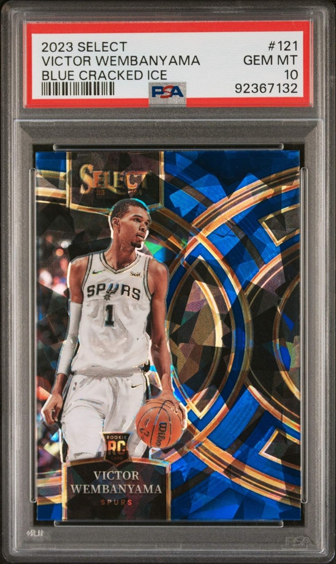 2023 Select Victor Wembanyama #121 Blue CRCKED Ice Card PSA 10 NBA: 2023 Select Victor Wembanyama #121 Blue CRCKED Ice Card PSA 10 NBA This is a graded 2023 Select Victor Wembanyama #121 Blue CRCKED Ice Basketball Card, featuring the rising star of the NBA, Victor Wem