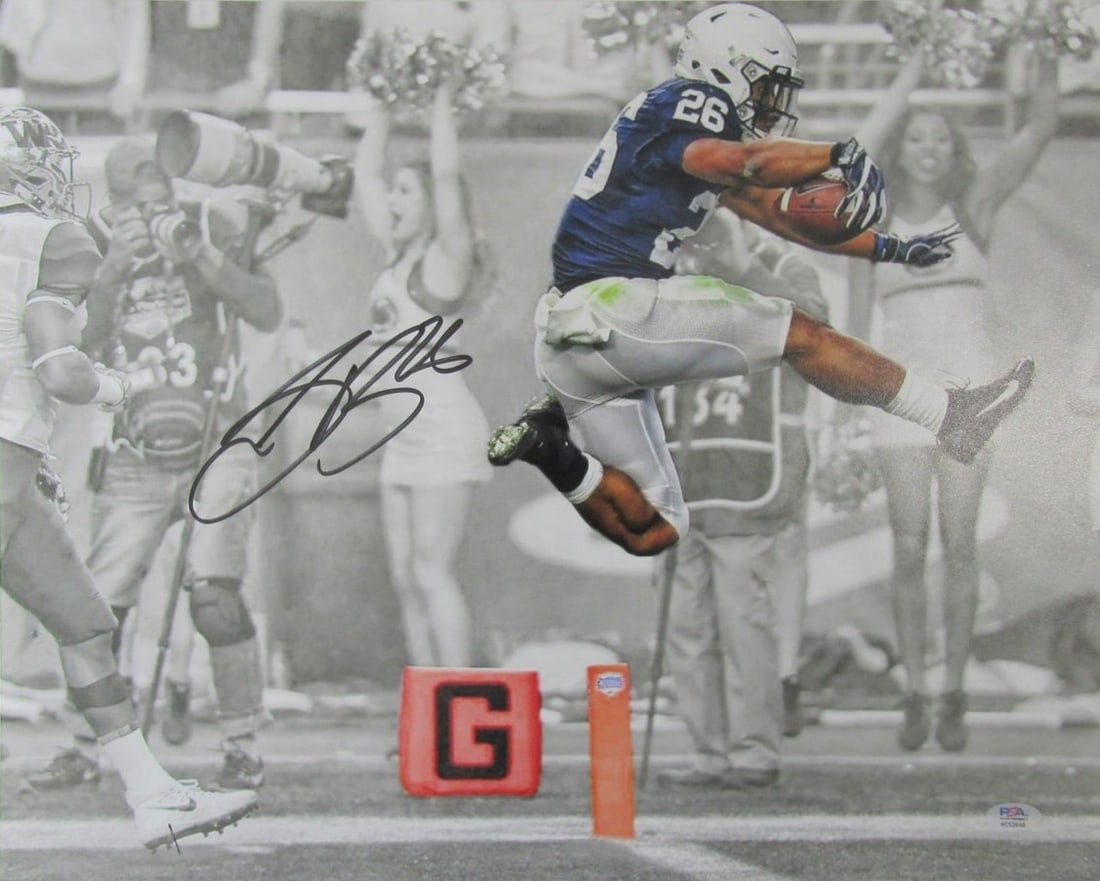 Saquon Barkley Autographed 16x20 Photo PSA/DNA Certified: Saquon Barkley Autographed 16x20 Photo PSA/DNA Certified Celebrate the legacy of Saquon Barkley with this stunning autographed 16x20 photo showcasing his time at Penn State. This original, authenticat