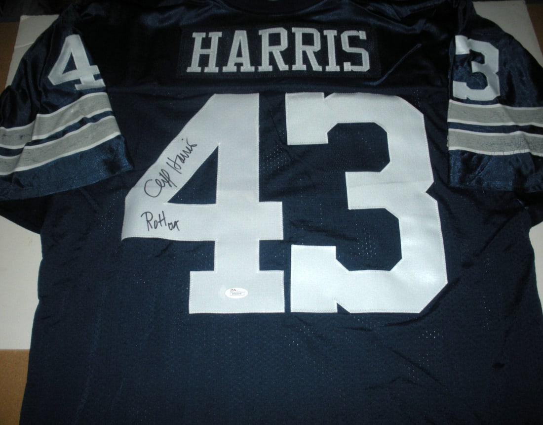 Cliff Harris Dallas Cowboys Signed Champion Jersey with JSA COA: Cliff Harris Dallas Cowboys Signed Champion Jersey with JSA COA This officially licensed Dallas Cowboys jersey is signed by Cliff Harris, a legendary player known for his outstanding contributions to