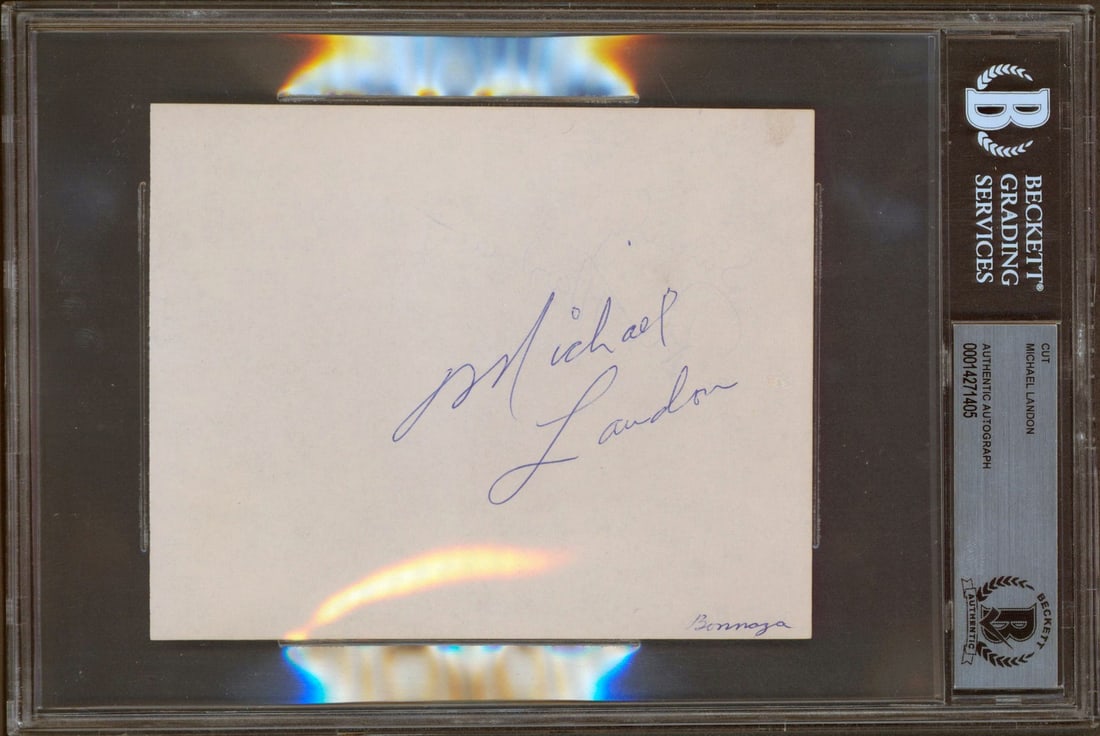 Michael Landon Little House on the Prairie Signed Cut Signature Beckett Authenticated: Michael Landon Little House on the Prairie Signed Cut Signature Beckett Authenticated This is an authentic 4.5 x 5.5 cut signature personally signed by Michael Landon, known for his role in 'Little Ho