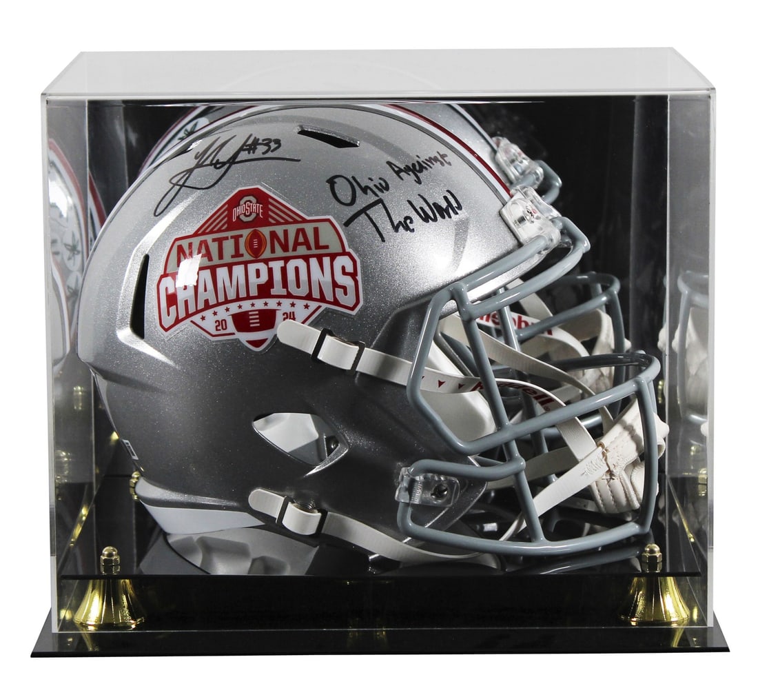Jack Sawyer Signed 2024 OSU Nat'l Champs Helmet with BAS Authentication: Jack Sawyer Signed 2024 OSU Nat'l Champs Helmet with BAS Authentication Celebrate Ohio State football with this autographed 2024 National Champions Riddell Full Size Speed Replica Helmet. Personally s