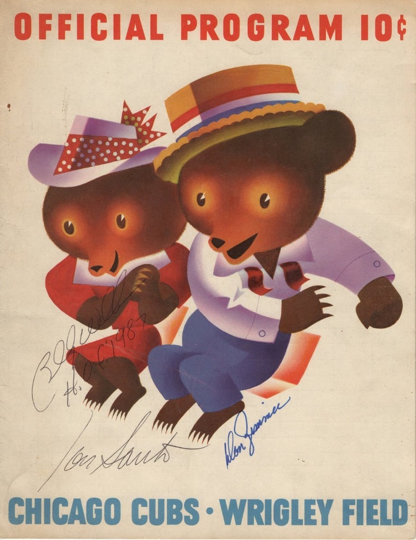 Cubs 1961 Scorecard Signed by Santo Williams Zimmer JSA Authenticated: Cubs 1961 Scorecard Signed by Santo Williams Zimmer JSA Authenticated This original scorecard features the autographs of legendary Chicago Cubs players Ron Santo, Billy Williams, and Don Zimmer, makin