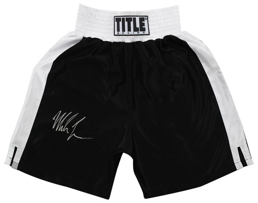 Mike Tyson Signed Title Boxing Trunks with COA Black White Trim (1 of 1)
