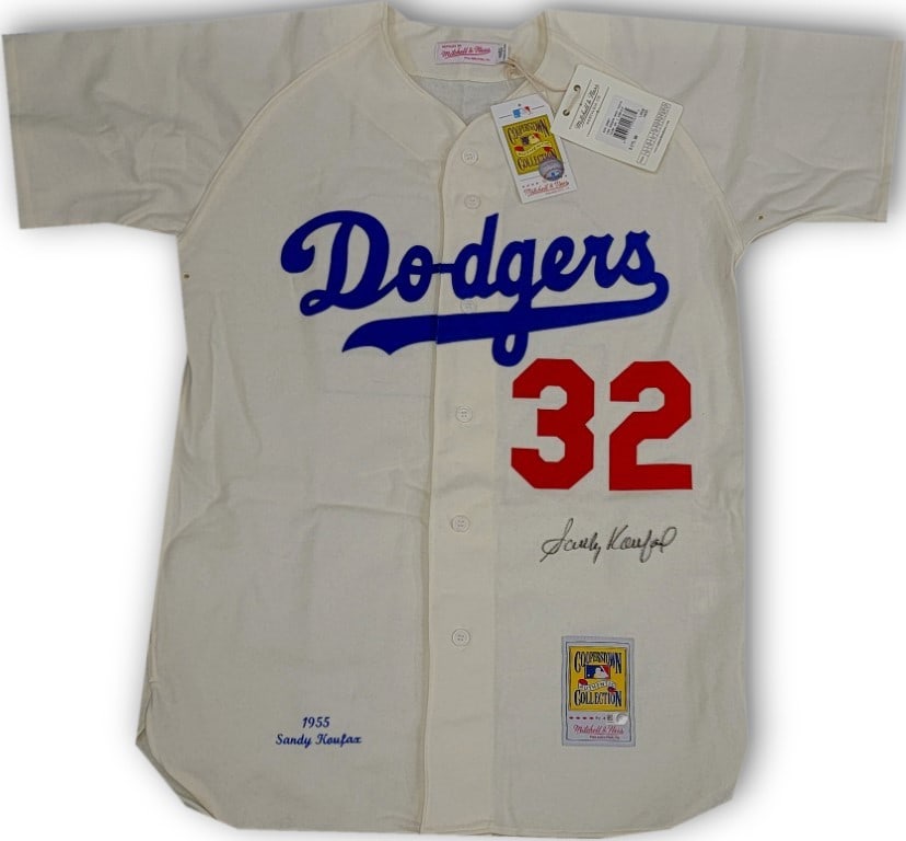 Sandy Koufax Autographed Mitchell & Ness Dodgers 1955 Jersey MLB Authentic: Sandy Koufax Autographed Mitchell & Ness Dodgers 1955 Jersey MLB Authentic This is an original Sandy Koufax autographed Mitchell & Ness jersey, representing the legendary 1955 home white uniform of th