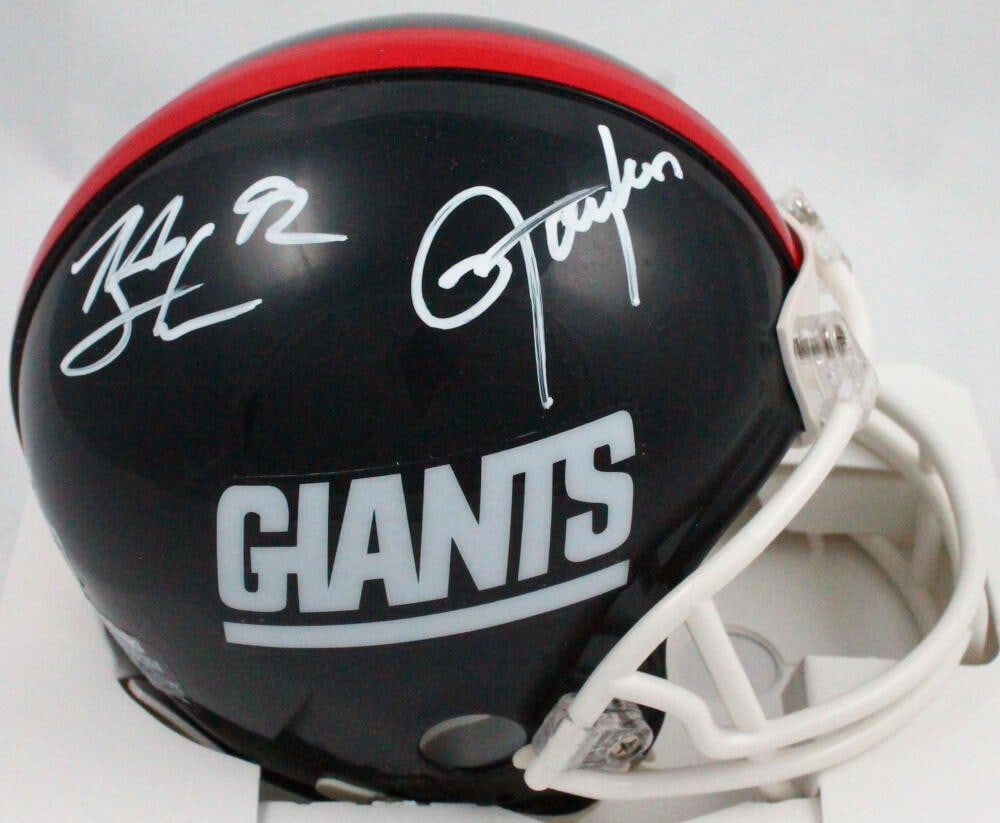 Strahan Taylor Signed NY Giants Mini Helmet Beckett Authenticated: Strahan Taylor Signed NY Giants Mini Helmet Beckett Authenticated Own a piece of NFL history with this autographed mini helmet featuring legends Michael Strahan and Lawrence Taylor of the New York Gia