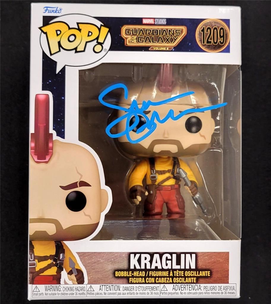 Sean Gunn Autographed Kraglin Funko Pop Guardians Vol 3 Beckett Certified: Sean Gunn Autographed Kraglin Funko Pop Guardians Vol 3 Beckett Certified This is an authentic Funko Pop! figure of Kraglin from the movie Guardians of the Galaxy: Volume 3, signed by Sean Gunn. The i