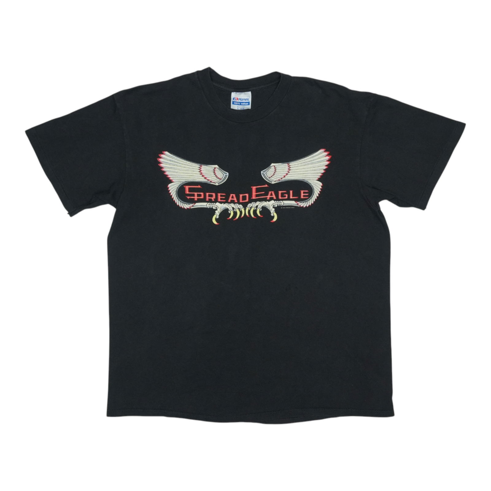 Vintage 1990s Spread Eagle Band Black Cotton Tour T-Shirt Extra Large: Vintage 1990s Spread Eagle Band Black Cotton Tour T-Shirt Extra Large This is an original vintage 1990s Spread Eagle Tour shirt featuring front and back graphics. The shirt is made from 100% cotton an