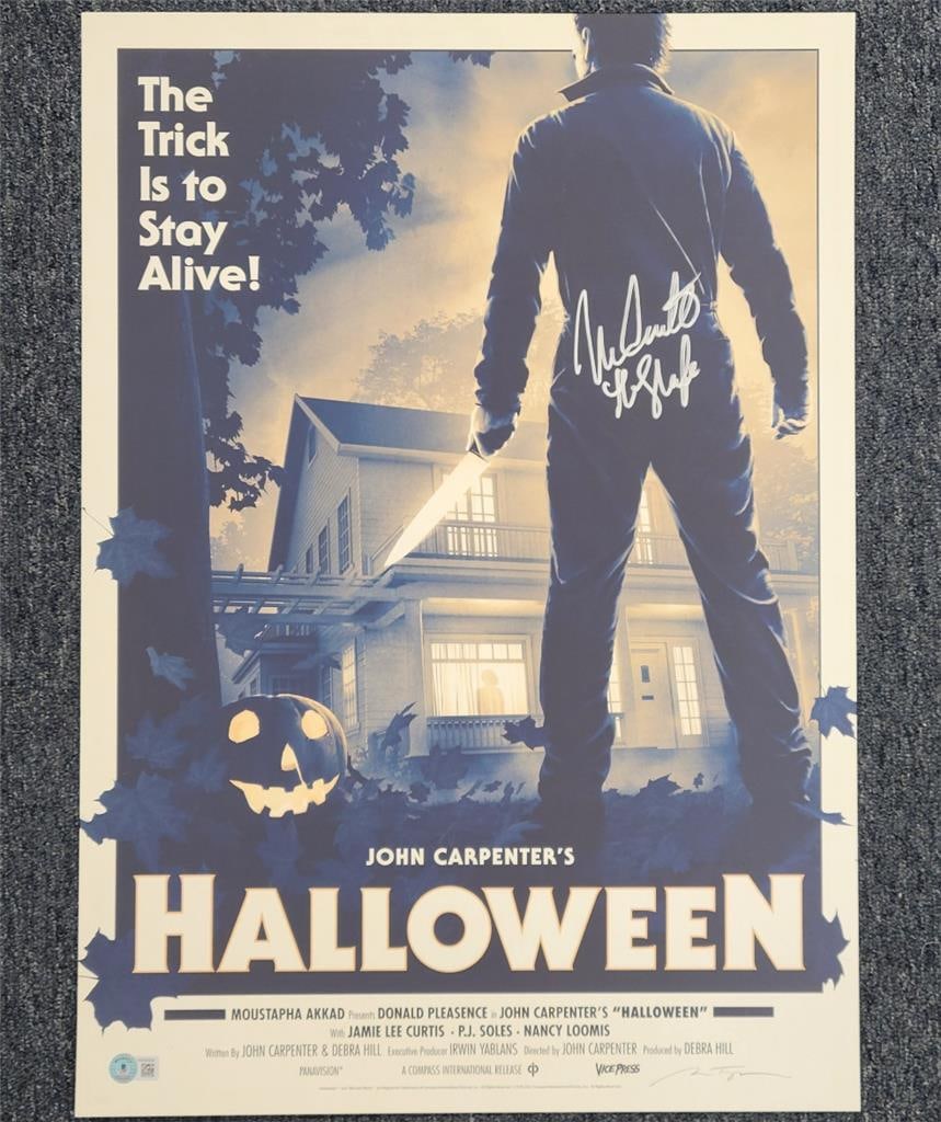 Nick Castle Signed Halloween Lithograph 16.5x23 Beckett Authenticated: Nick Castle Signed Halloween Lithograph 16.5x23 Beckett Authenticated This original lithograph print of Halloween measures 16.5x23 inches and features autographs from Nick Castle and Matt Ferguson. Au