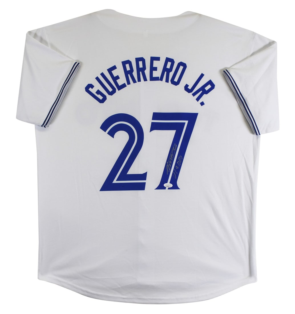 Signed White Pro Style Jersey Vladimir Guerrero Jr Vladdy Inscription JSA Authenticated: Signed White Pro Style Jersey Vladimir Guerrero Jr Vladdy Inscription JSA Authenticated This authentic white pro style jersey features a personal signature and "Vladdy" inscription by Vladimir Guerrer