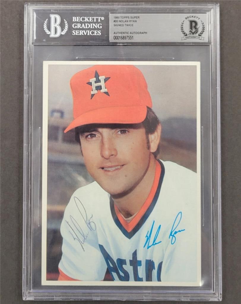 1989 Topps Super Baseball Card Orel Hershiser Steve Garvey Signed BAS Slabbed: 1989 Topps Super Baseball Card Orel Hershiser Steve Garvey Signed BAS Slabbed This is a vintage 1989 Topps Super baseball trading card featuring a hard signed autograph of Nolan Ryan. The card is auth