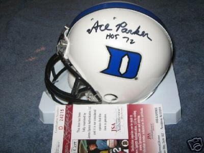 Ace Parker Signed Mini Helmet JSA Certified Yankees HOF: Ace Parker Signed Mini Helmet JSA Certified Yankees HOF This is a pre-owned mini helmet signed by ACE PARKER, a Hall of Famer known for his time with the Yankees. The helmet comes with a JSA/COA for a