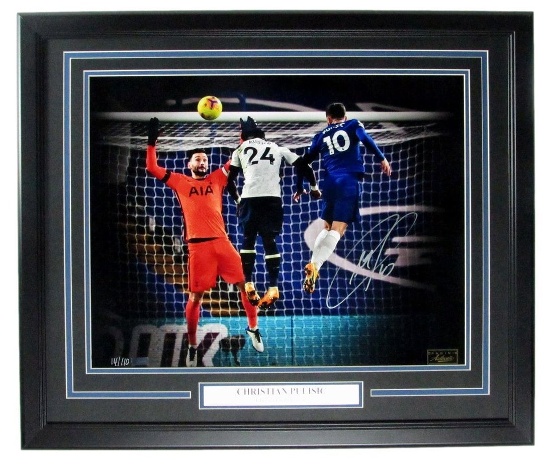 Christian Pulisic Autographed 16x20 Framed Photo Chelsea FC Panini Authentic: Christian Pulisic Autographed 16x20 Framed Photo Chelsea FC Panini Authentic This stunning 16x20 photo of Christian Pulisic, featuring him in action with Chelsea Football Club, is beautifully framed a