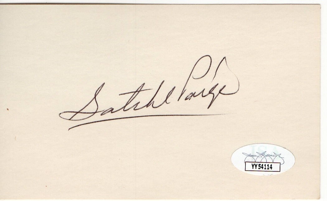 Satchel Paige Autographed Index Card JSA Authenticated HOF Legend: Satchel Paige Autographed Index Card JSA Authenticated HOF Legend This is a signed index card featuring the legendary player Satchel Paige, known for his remarkable contributions to baseball and his t