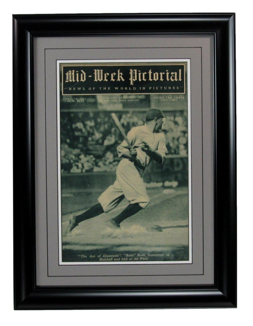 Framed 1925 Babe Ruth Mid-Week Pictorial Newspaper New York Yankees: Framed 1925 Babe Ruth Mid-Week Pictorial Newspaper New York Yankees This Mid-Week Pictorial Newspaper from April 16, 1925, features Babe Ruth and the New York Yankees, beautifully framed for display.