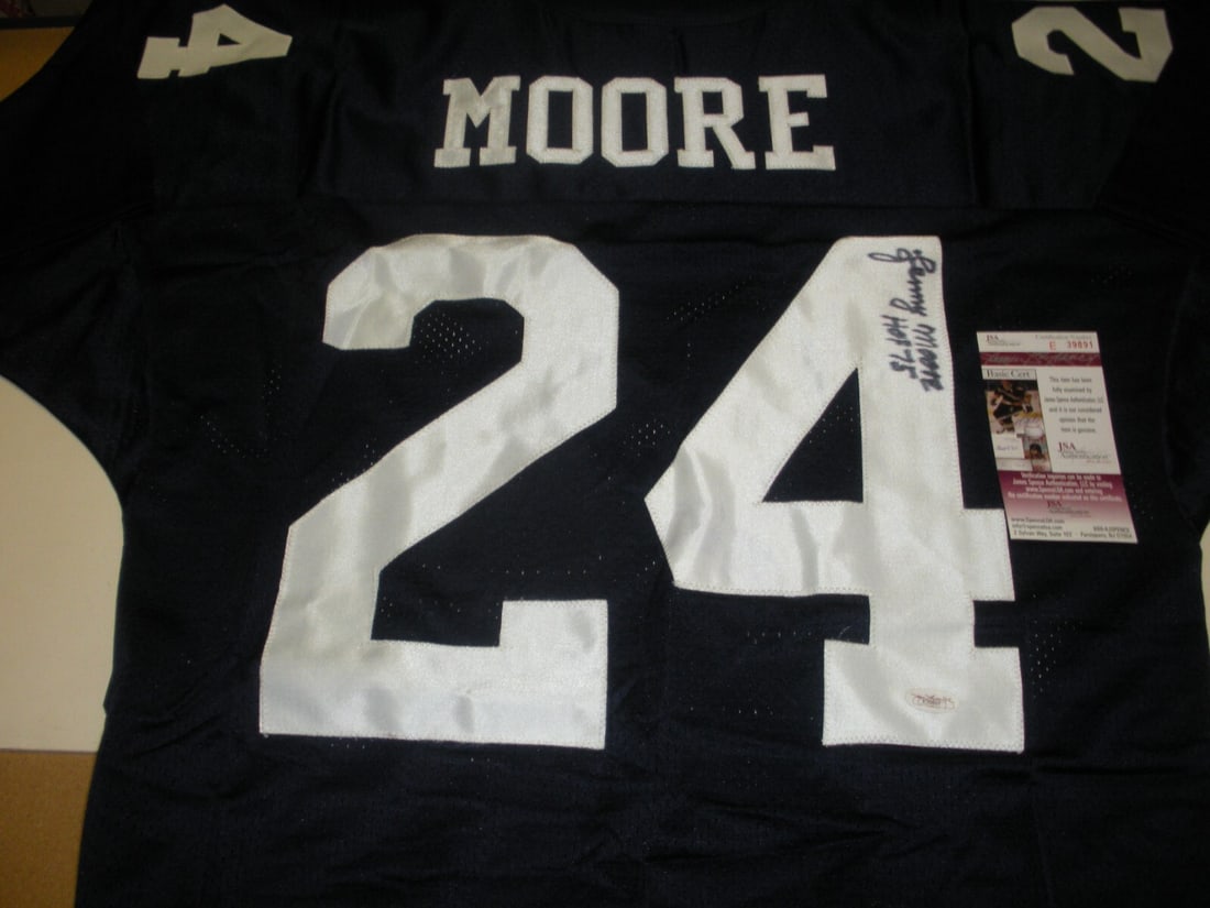 Lenny Moore Signed Penn State Nittany Lions Russell Jersey JSA COA: Lenny Moore Signed Penn State Nittany Lions Russell Jersey JSA COA This official licensed Russell jersey features the signature of Lenny Moore, a celebrated player from the Penn State Nittany Lions. I