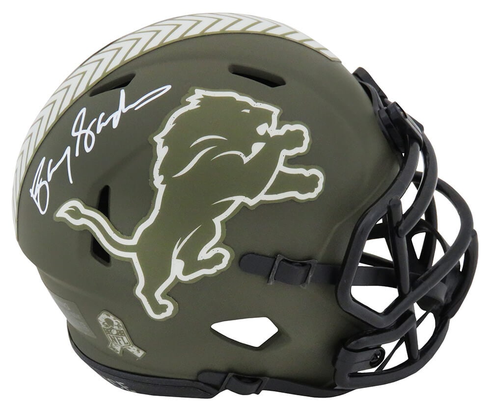 Barry Sanders Signed Lions Salute to Service Mini Helmet with COA (1 of 1)
