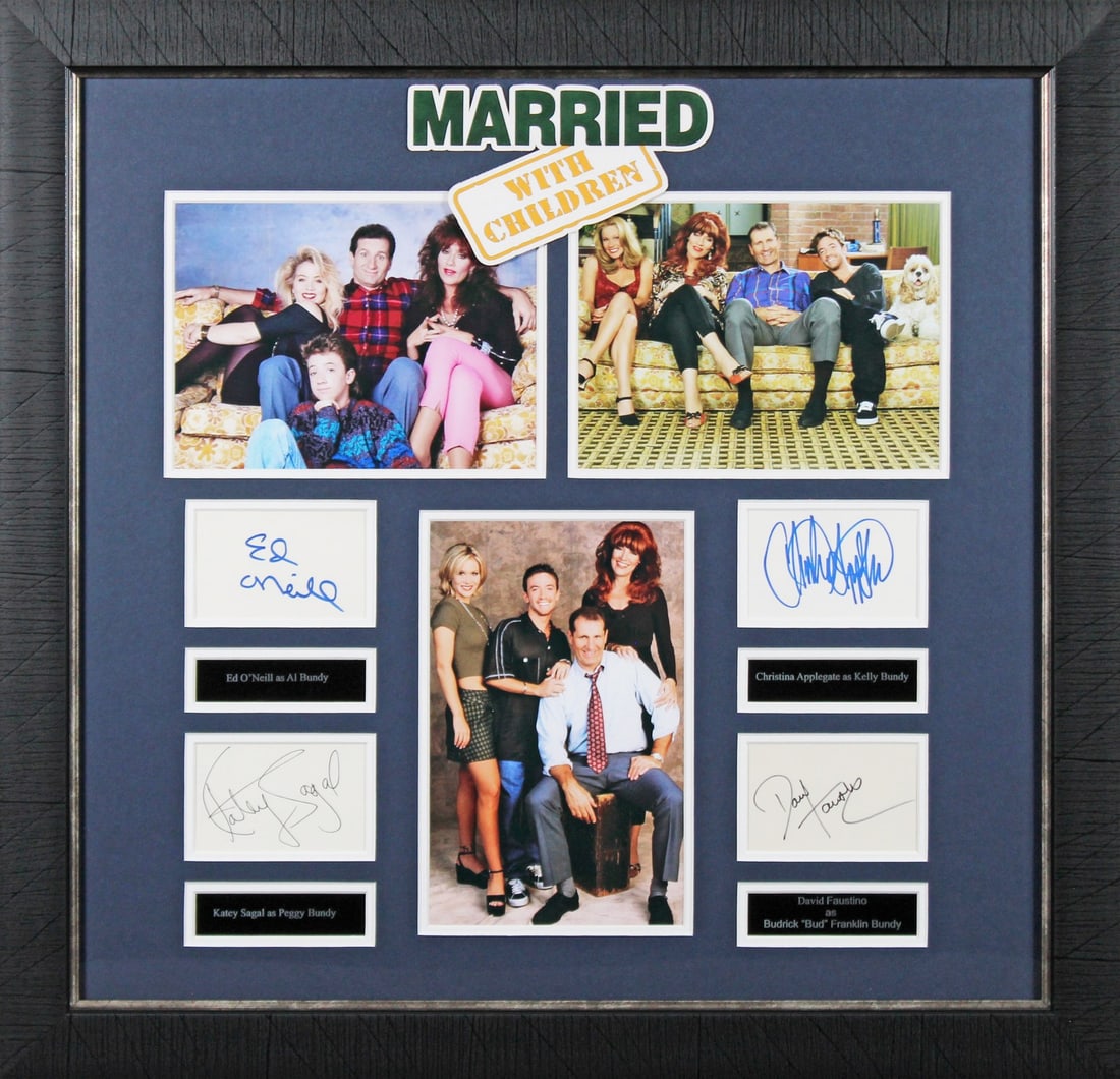 Married With Children Signed Framed Display by O'Neill Sagal Applegate Faustino BAS COA: Married With Children Signed Framed Display by O'Neill Sagal Applegate Faustino BAS COA This stunning framed display features a 3x5 index card personally signed by the iconic cast members of 'Married