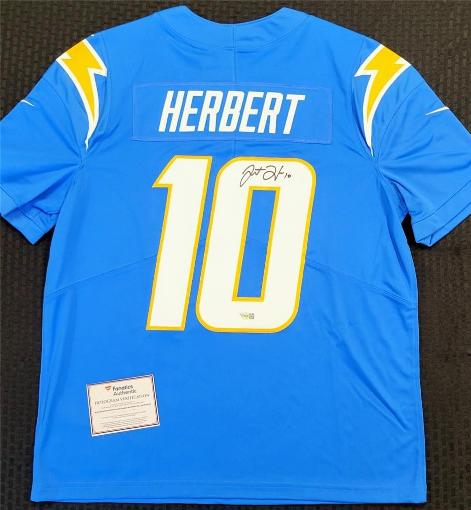 Justin Herbert Autographed Limited Nike Chargers Jersey Fanatics Authentic: Justin Herbert Autographed Limited Nike Chargers Jersey Fanatics Authentic This Los Angeles Chargers jersey, featuring the autograph of star quarterback Justin Herbert, is a must-have for any football