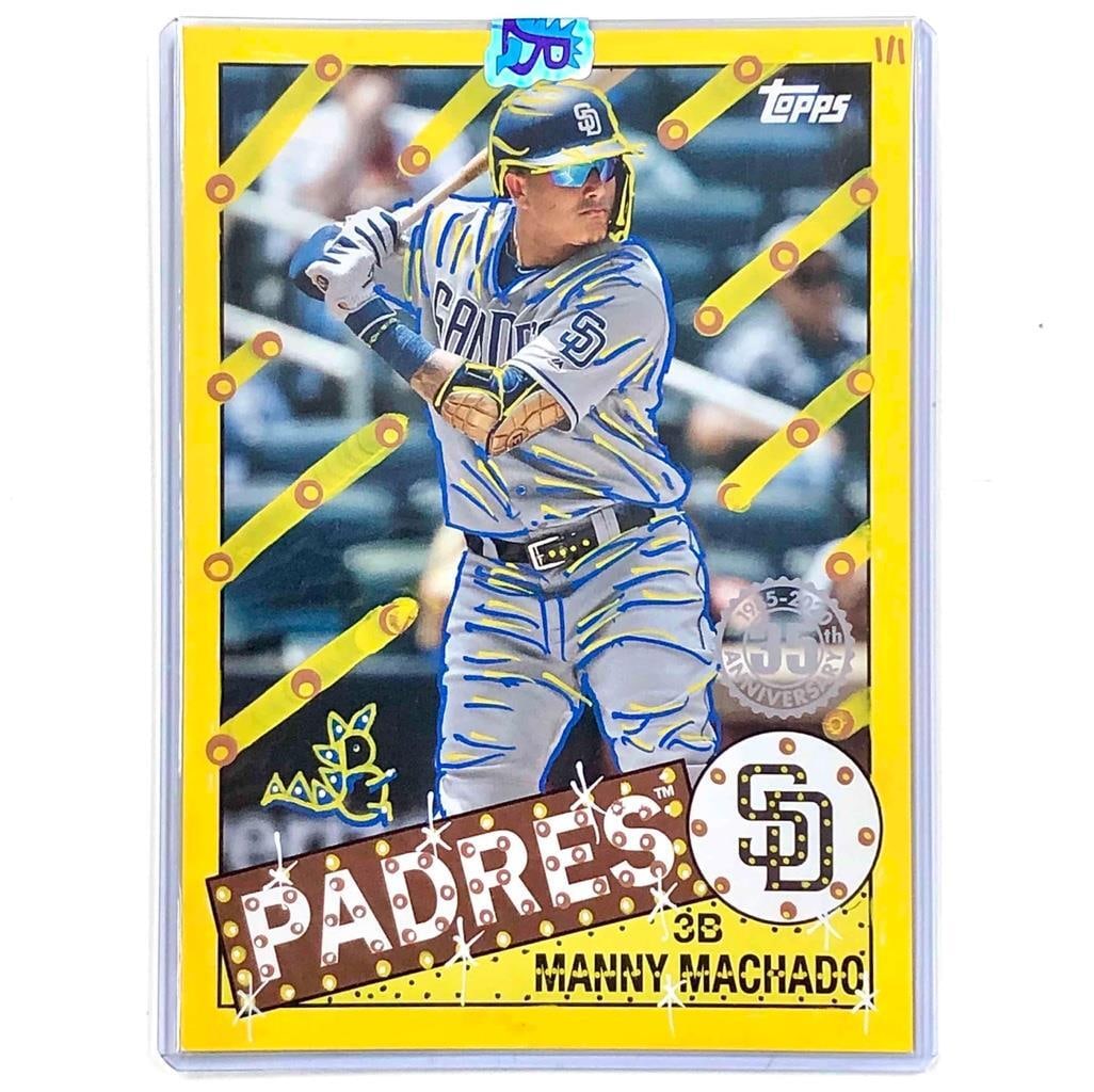 Manny Machado 2020 Topps 5x7 Padres 1/1 Auto Chase Card: Manny Machado 2020 Topps 5x7 Padres 1/1 Auto Chase Card This unique Manny Machado 2020 Topps 5x7 embellished baseball card features a stunning one-of-a-kind design, making it a standout addition to an