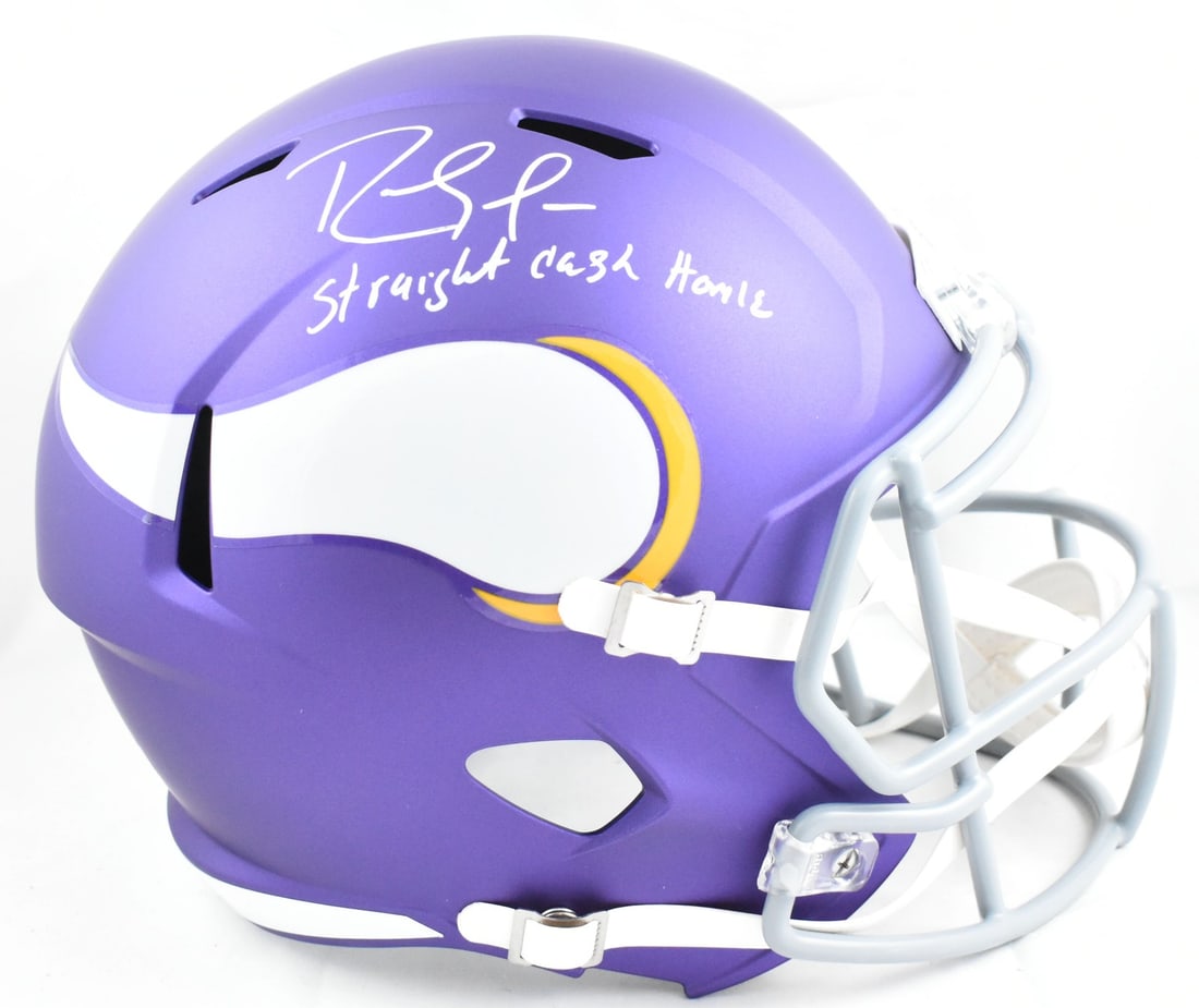 Randy Moss Signed Minnesota Vikings Full Size Helmet Beckett W Holo: Randy Moss Signed Minnesota Vikings Full Size Helmet Beckett W Holo This is an original Minnesota Vikings full-size tribute speed helmet signed by Randy Moss, a legendary figure in football. This coll