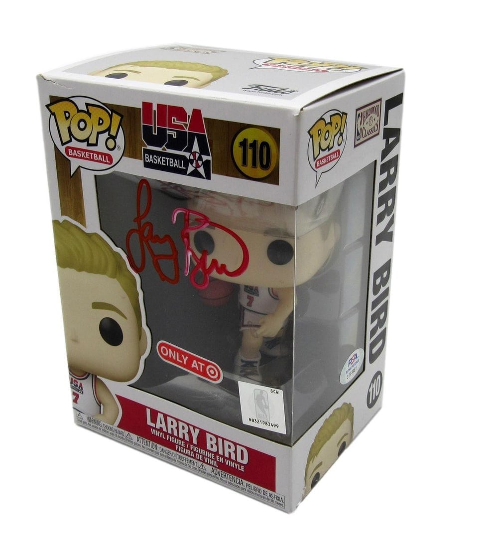 Larry Bird Autographed Funko Pop Figurine #110 Boston Celtics PSA/DNA: Larry Bird Autographed Funko Pop Figurine #110 Boston Celtics PSA/DNA This is a Larry Bird Hall of Fame Autographed Funko Pop! Figurine #110 representing the Boston Celtics. The figurine features the