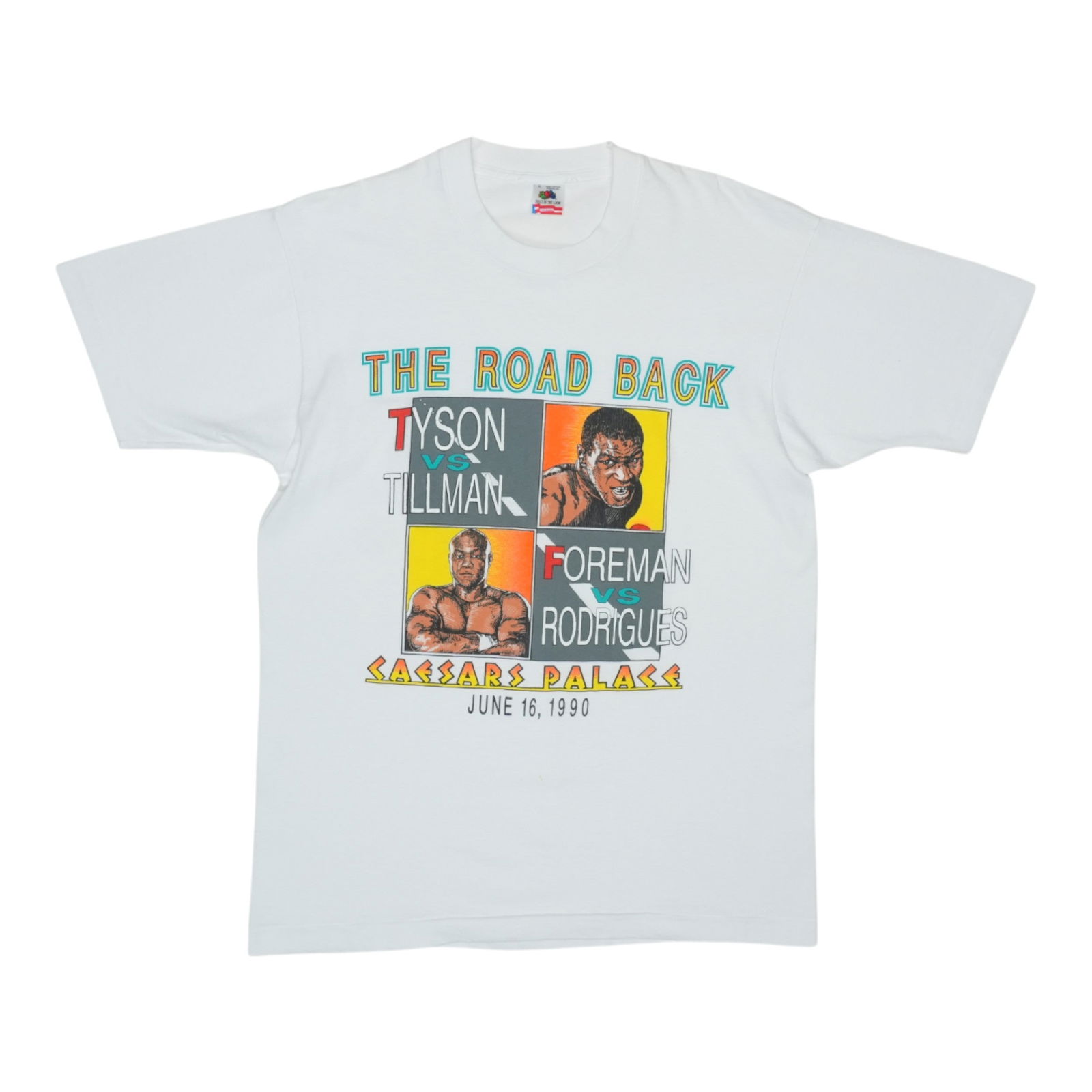 Vintage 1990 Ceasars Palace Boxing Shirt Featuring Tyson and Foreman: Vintage 1990 Ceasars Palace Boxing Shirt Featuring Tyson and Foreman This is an original vintage 1990 Mike Tyson George Foreman Caesars Palace shirt. The shirt features no back graphics and is made fr