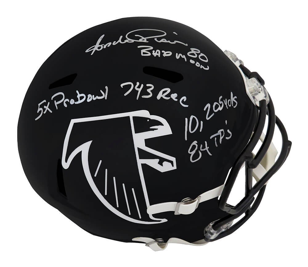 Andre Rison Signed Falcons Full Size Helmet with Inscriptions and COA: Andre Rison Signed Falcons Full Size Helmet with Inscriptions and COA This is an original signed full-size speed replica helmet of Andre Rison, featuring the Atlanta Falcons' classic style from 1990-2