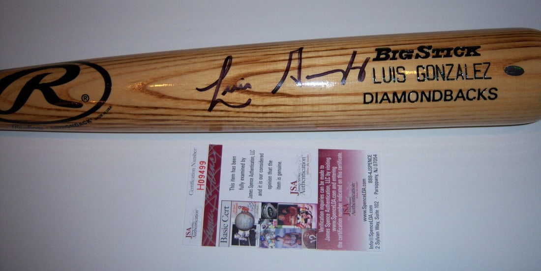 Luis Gonzalez Signed Game Used Bat 2001 WS Champs JSA COA: Luis Gonzalez Signed Game Used Bat 2001 WS Champs JSA COA Own a piece of baseball history with this game-used bat signed by Luis Gonzalez, a key player in the 2001 World Series Championship for the Ar