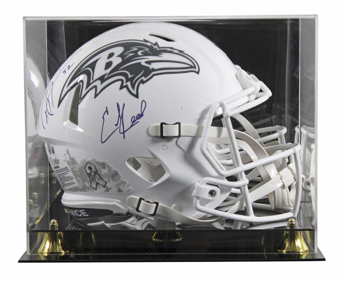 Ray Lewis Ed Reed Signed 2024 Salute To Service III Helmet with BAS Authentication: Ray Lewis Ed Reed Signed 2024 Salute To Service III Helmet with BAS Authentication This authentic Ravens helmet showcases the signatures of NFL legends Ray Lewis and Ed Reed. The 2024 Salute To Servic