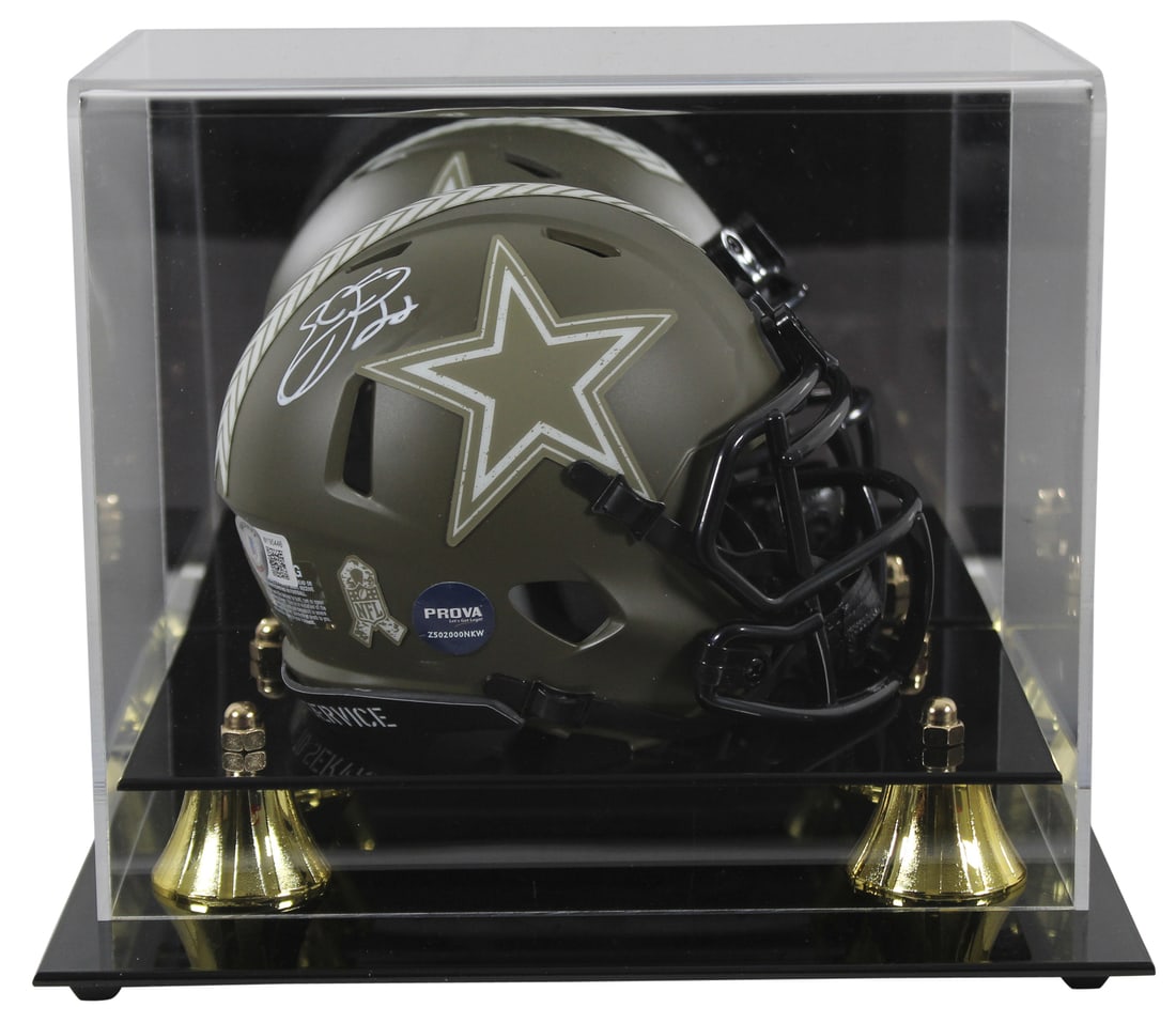 Emmitt Smith Signed Dallas Cowboys Salute To Service Mini Helmet with Display Case BAS: Emmitt Smith Signed Dallas Cowboys Salute To Service Mini Helmet with Display Case BAS This authentic 'Salute To Service' Speed Mini Helmet has been personally signed by the legendary Emmitt Smith of