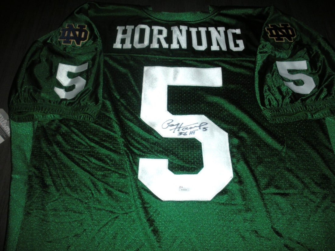 Paul Hornung Notre Dame Jersey Signed with JSA COA: Paul Hornung Notre Dame Jersey Signed with JSA COA This officially licensed Wilson jersey, featuring Paul Hornung of the Notre Dame Irish, is a must-have for any football enthusiast. Authenticated wit