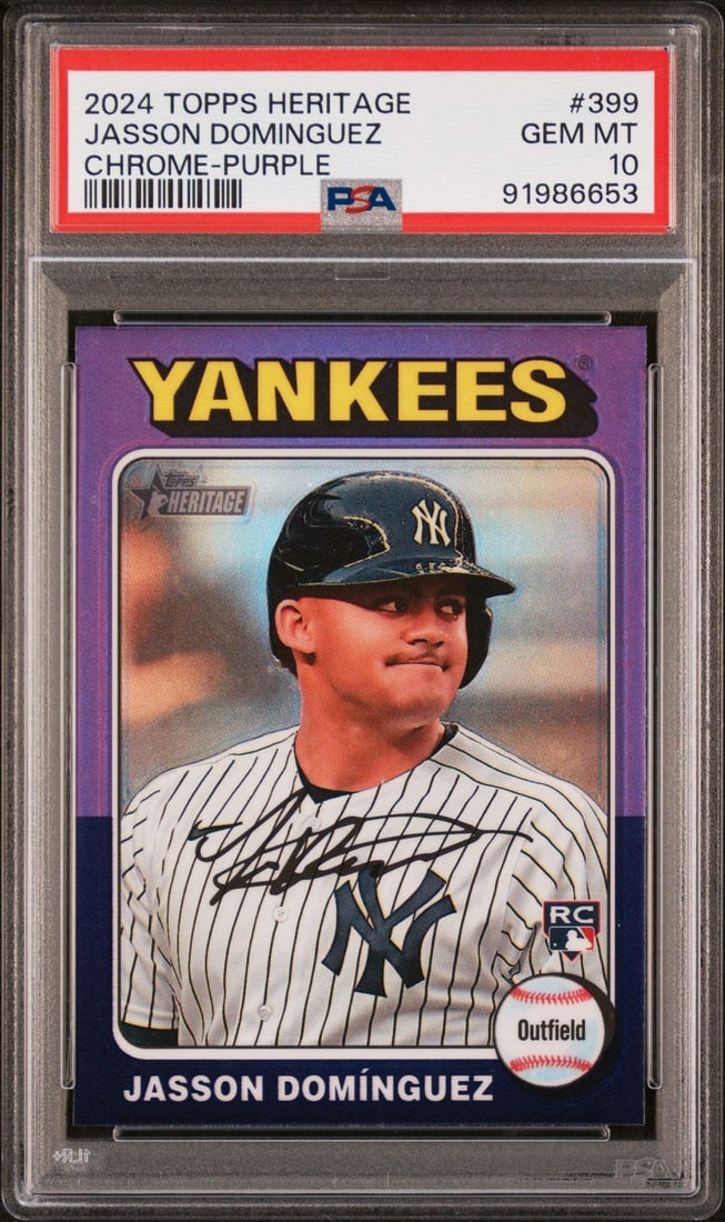 2024 Topps Heritage Jasson Dominguez #399 Purple RC PSA 10 Baseball Card (1 of 2)