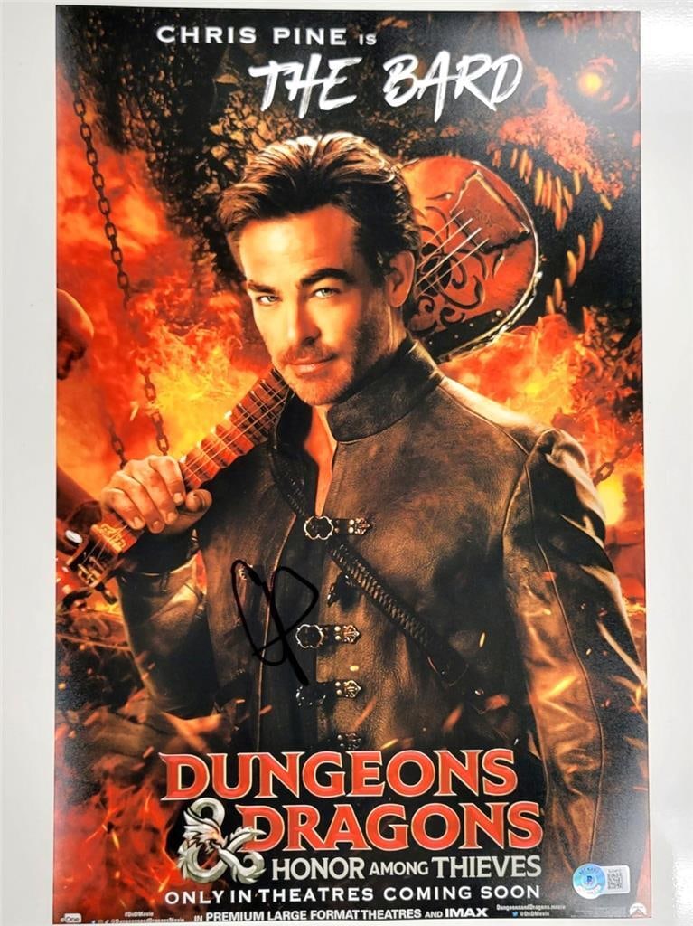 Chris Pine Autographed Dungeons & Dragons 11x17 Photo Beckett Certified: Chris Pine Autographed Dungeons & Dragons 11x17 Photo Beckett Certified This is an original 11x17 photograph from the movie Dungeons & Dragons, signed by Chris Pine. The autograph has been authenticat