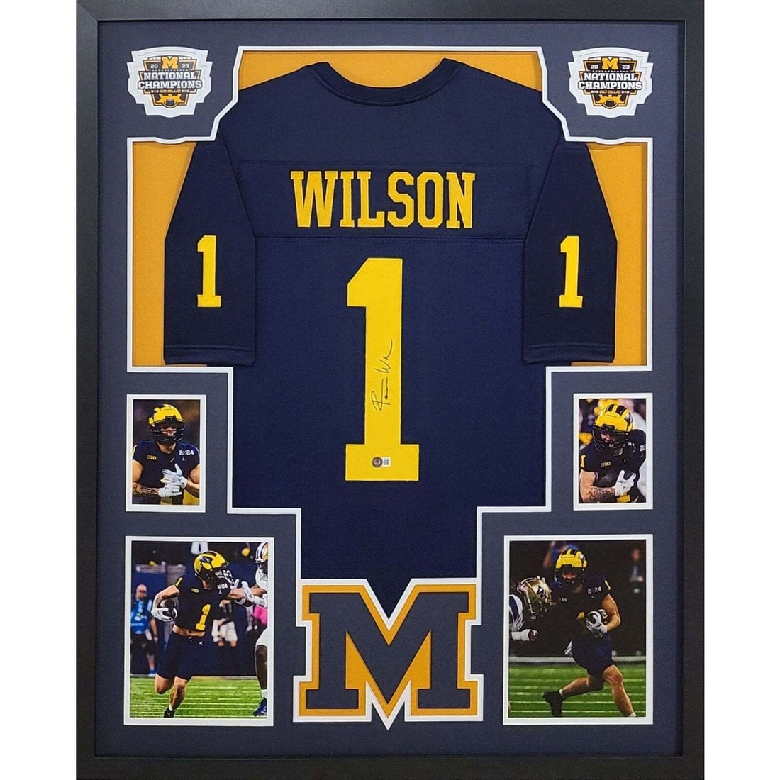 Roman Wilson Signed Framed Jersey Michigan Nat Championship Beckett Authenticated: Roman Wilson Signed Framed Jersey Michigan Nat Championship Beckett Authenticated Celebrate Michigan's National Championship with this autographed Roman Wilson framed jersey. This remarkable piece is
