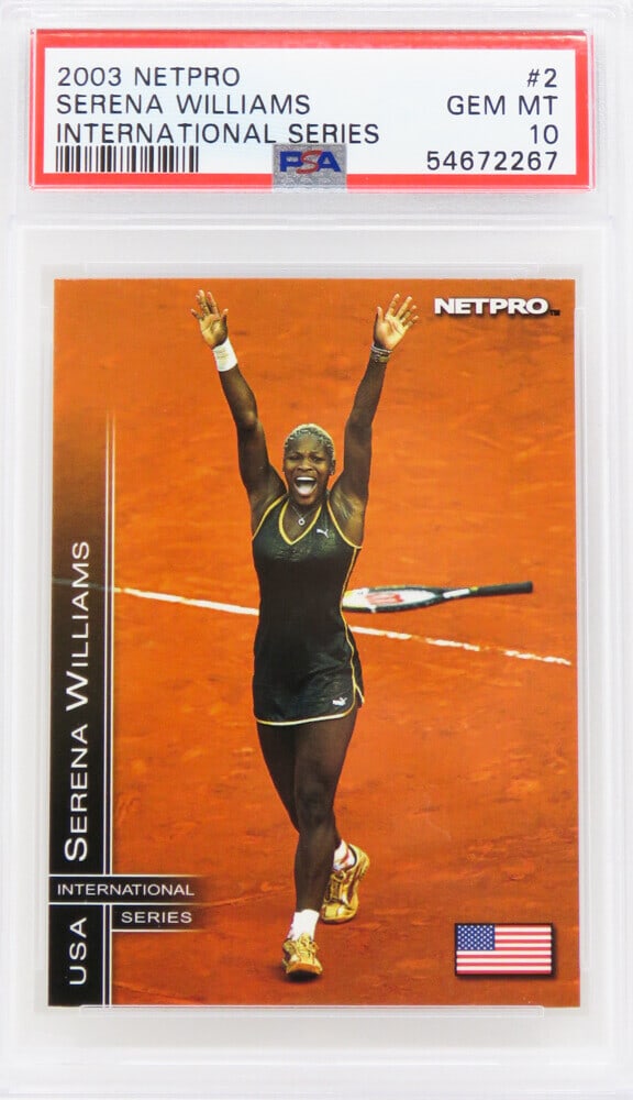 Serena Williams 2003 NetPro Rookie Card #2 PSA 10 Gem Mint: Serena Williams 2003 NetPro Rookie Card #2 PSA 10 Gem Mint Elevate your collection with this Serena Williams 2003 NetPro International Tennis Rookie Card #2. Graded Gem Mint 10 by Professional Sports