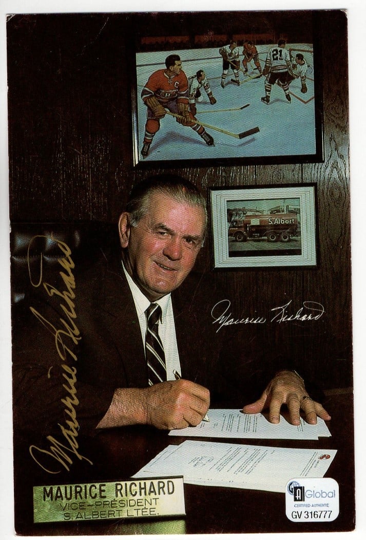 Maurice Richard Autographed 4x6 Photo Canadiens GAI Certified: Maurice Richard Autographed 4x6 Photo Canadiens GAI Certified This is an original small photo of Maurice Richard, a legendary player from the Montreal Canadiens, featuring his authentic autograph. The