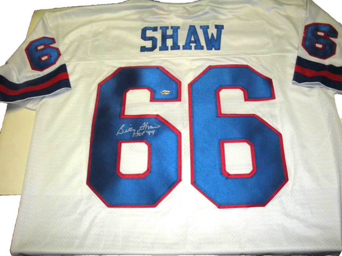 Billy Shaw Buffalo Bills Signed NFL Jersey HOF 99 JSA COA: Billy Shaw Buffalo Bills Signed NFL Jersey HOF 99 JSA COA This officially licensed NFL jersey is signed by Billy Shaw, a Hall of Fame inductee from the Buffalo Bills, marking his legacy in professiona