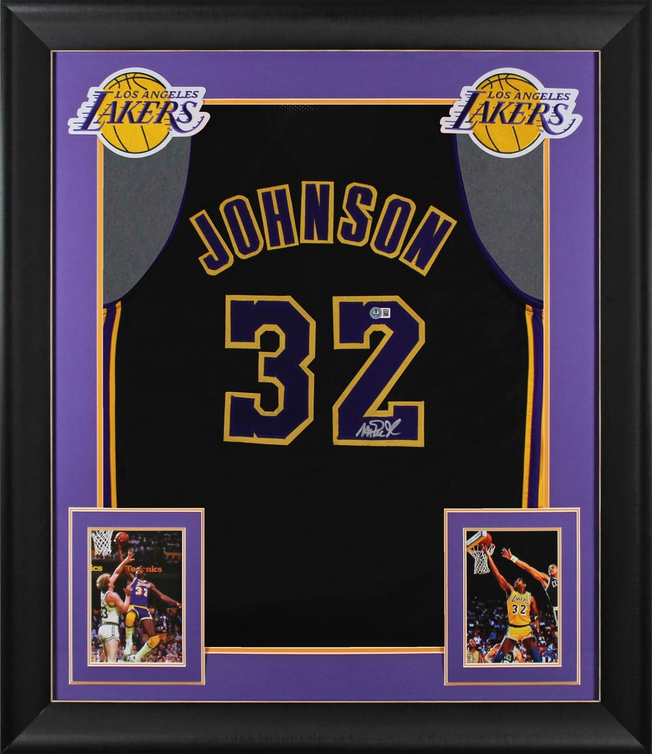 Magic Johnson Signed Black Pro Style Framed Jersey Los Angeles Lakers BAS Authenticated: Magic Johnson Signed Black Pro Style Framed Jersey Los Angeles Lakers BAS Authenticated Celebrate the legacy of Magic Johnson with this autographed black pro-style framed jersey featuring vibrant purp