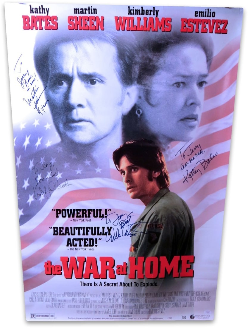 The War At Home Cast Signed Autographed Poster JSA Authenticated: The War At Home Cast Signed Autographed Poster JSA Authenticated This original poster from 'The War At Home' features the autographs of acclaimed cast members Kathy Bates, Martin Sheen, Kimberly Willi