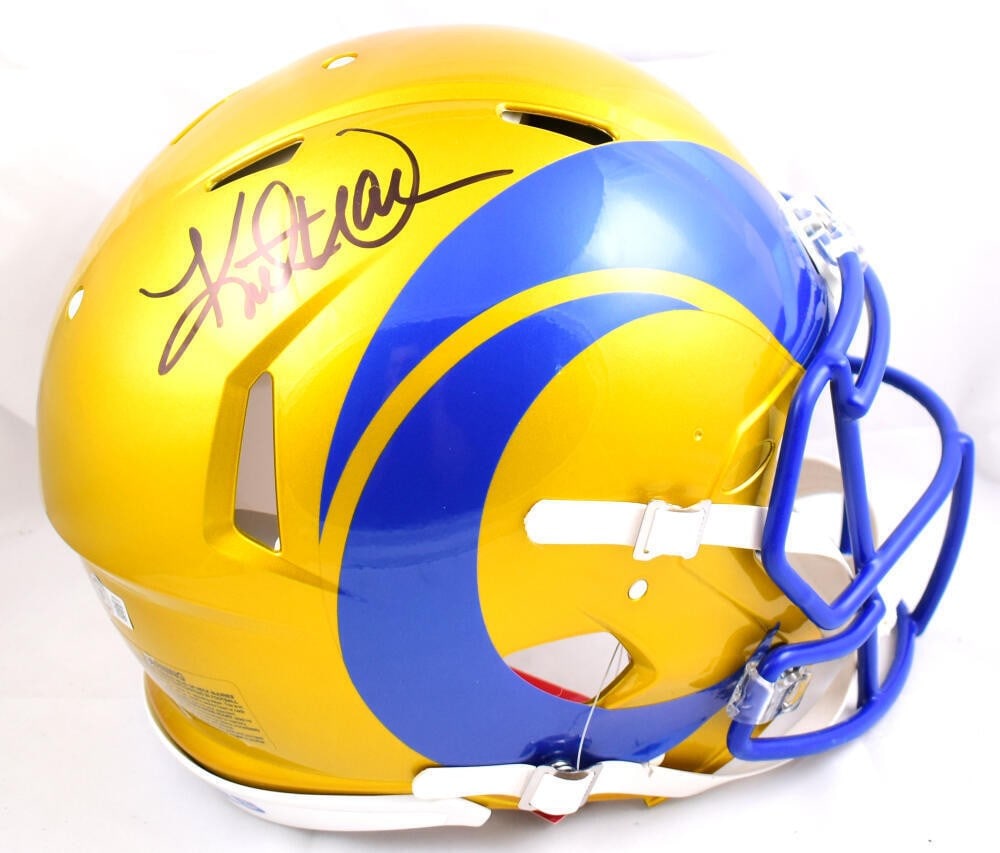 Kurt Warner Autographed St. Louis Rams Speed Helmet Beckett Authenticated: Kurt Warner Autographed St. Louis Rams Speed Helmet Beckett Authenticated This authentic St. Louis Rams full-size speed helmet is signed by legendary quarterback Kurt Warner. The helmet showcases the